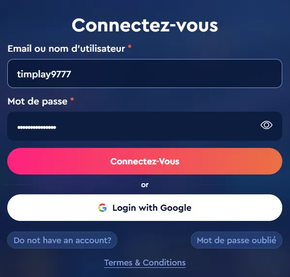 Formulaire de connexion Celsius Casino